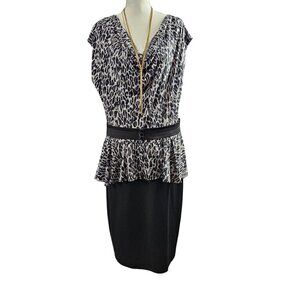 Miss Tina by Tina Knowles Cowl Neck Animal Print Drop Waist Peplum Midi Dress